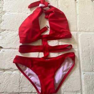 Red Open Cut one piece swimsuit